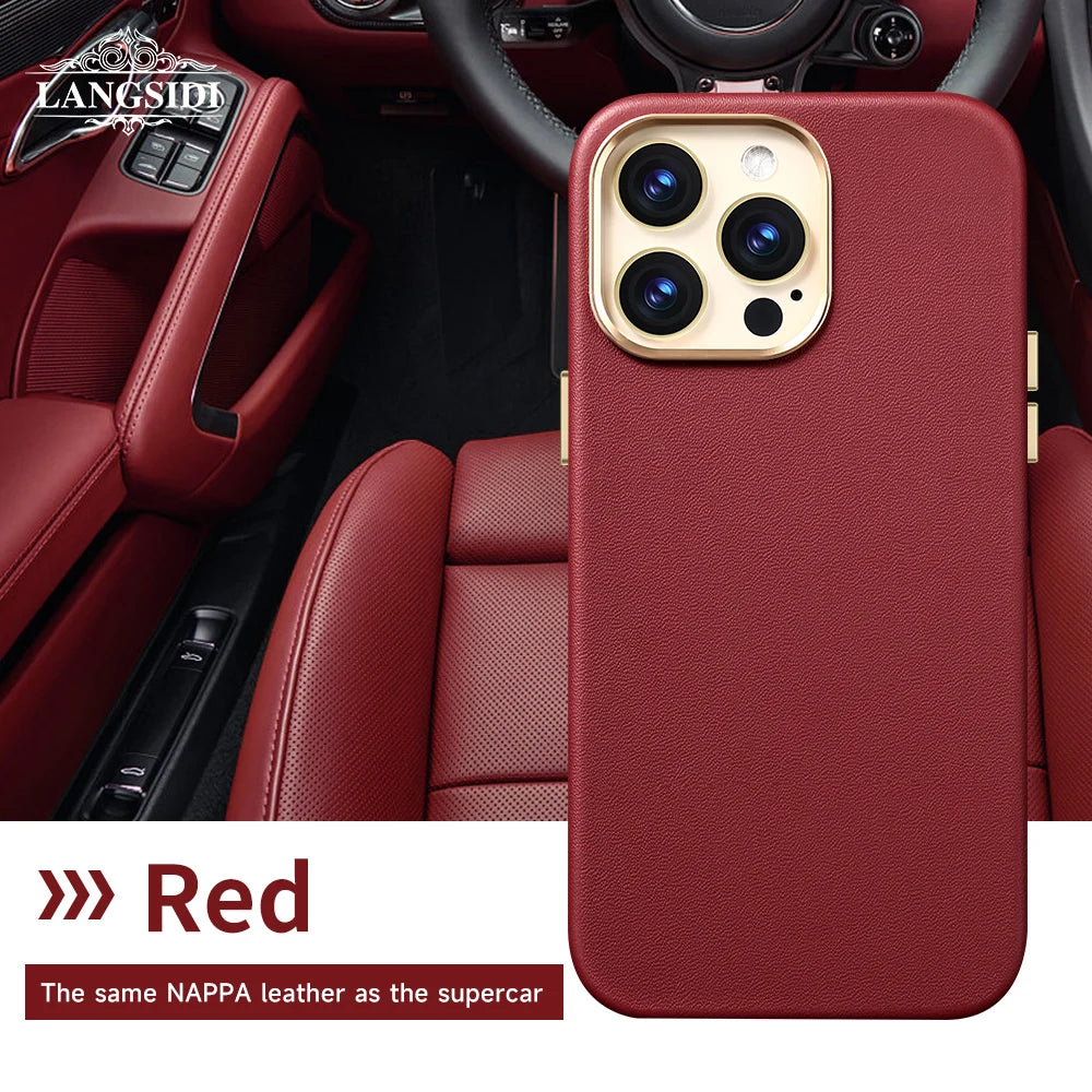 LANGSIDI Original Genuine Leather Magnetic Phone Case for iPhone 12 13 14 Pro 14 Plus 14Pro Wireless Charging for Magsafe Case