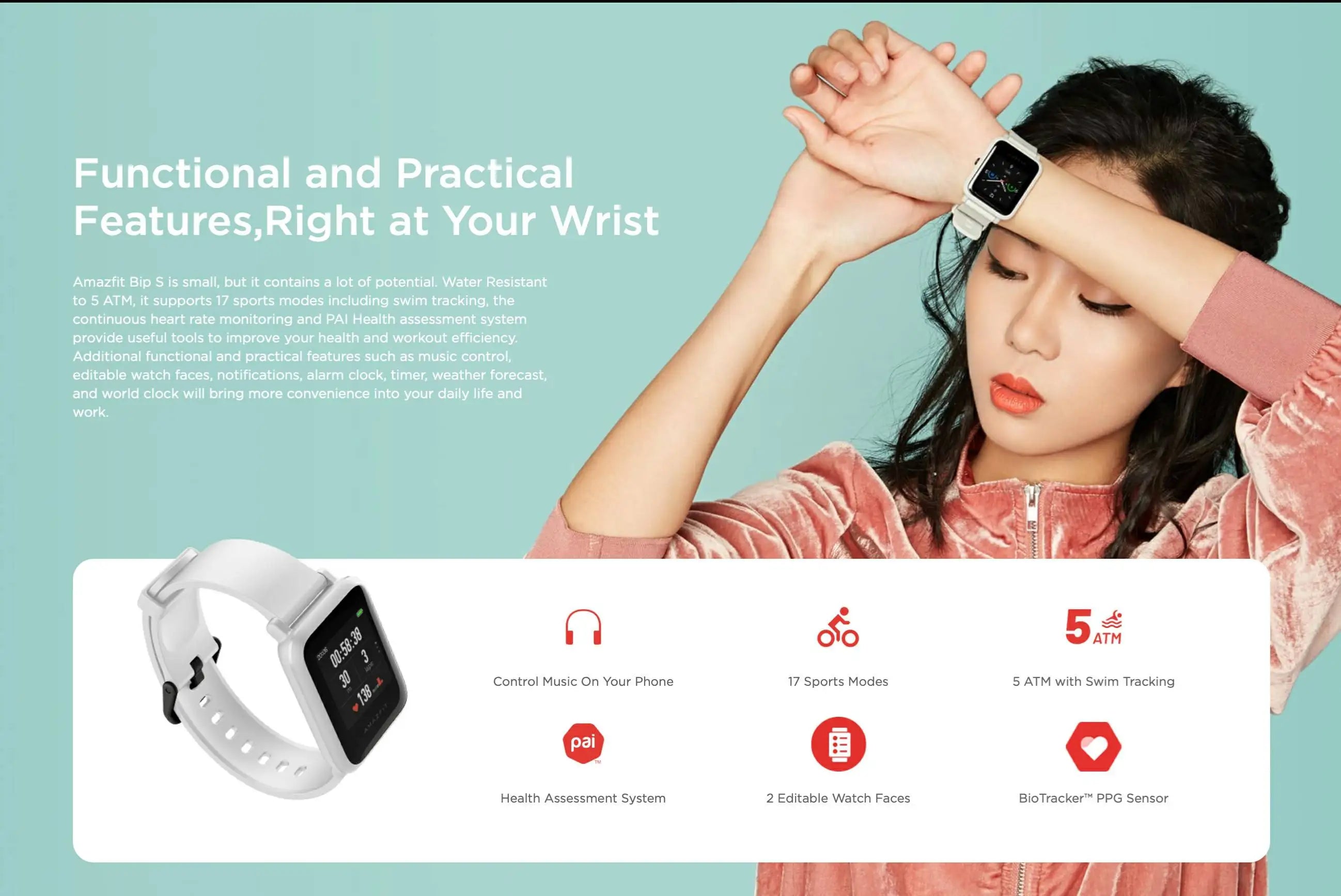 Amazfit SmartWatch Bip S GPS GLONASS 31g Feather-Light Body Bluetooth Heart Rate Measurement Sports Watch Used 90-95 New No Box