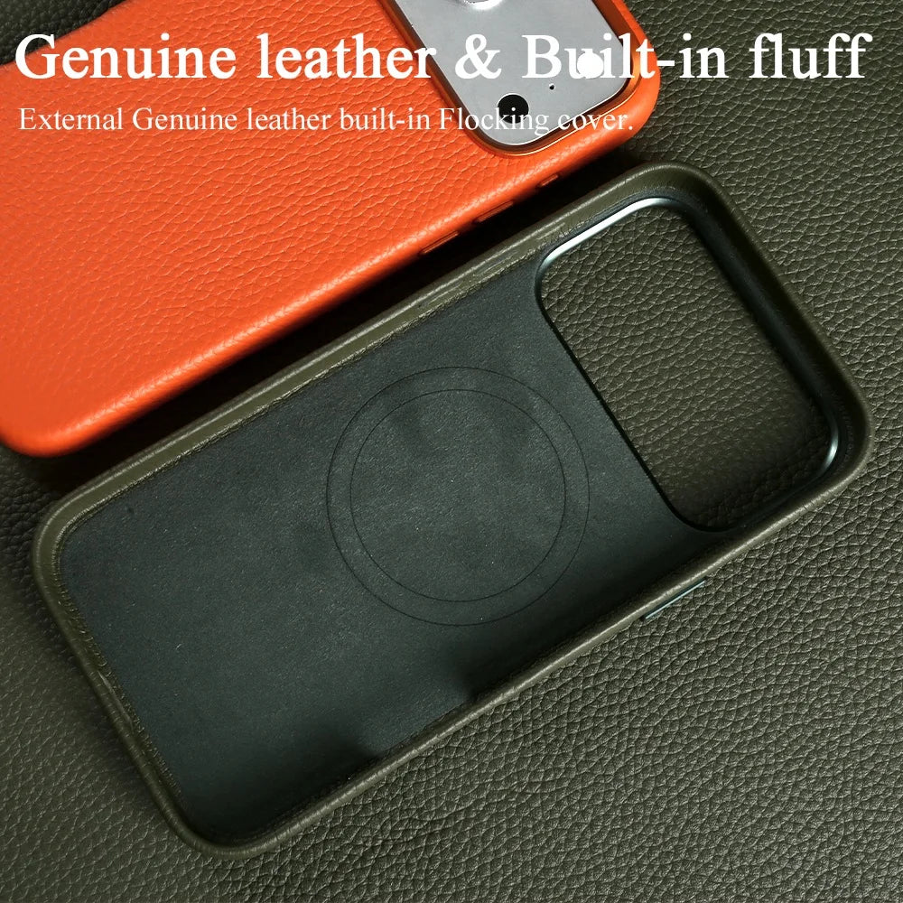 For Magsafe Phone Case For For iPhone 17 Pro Max 16ProMax 15 14 13 Magnetic Phone Cases Genuine Leather Cover Protective Cover