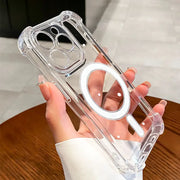 Luxury Wireless Charge For Magsafe Transparent Case For iPhone 15 16 14 13 17 12 Pro Max Magnetic Shockproof Soft Bumper Cover