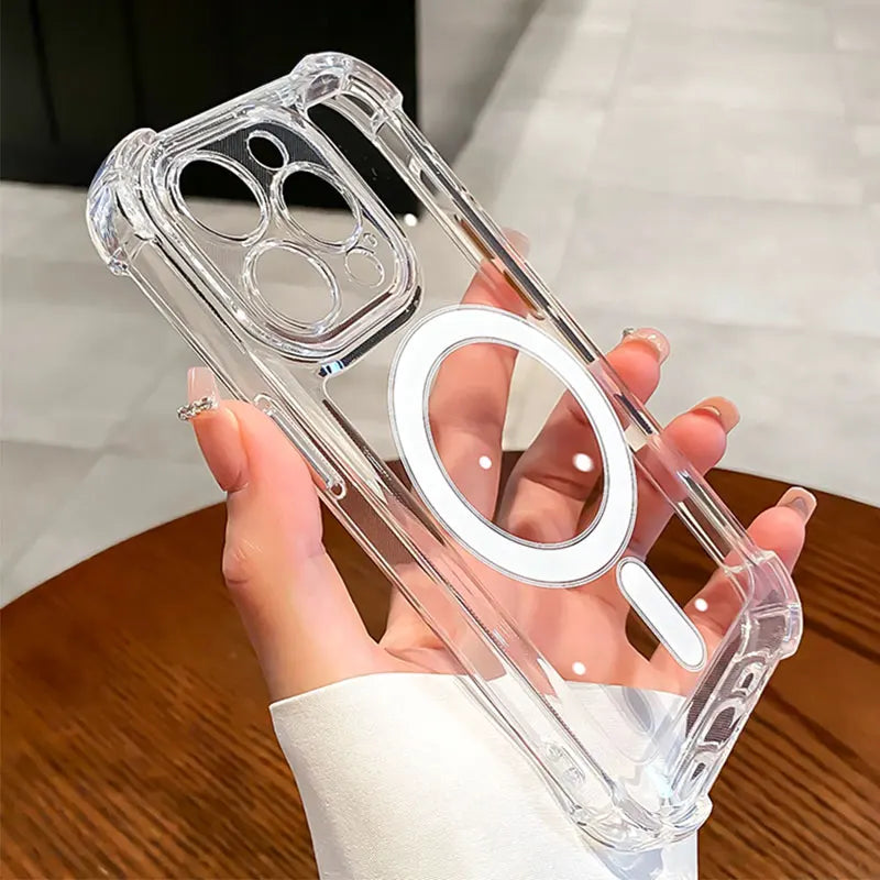 Luxury Wireless Charge For Magsafe Transparent Case For iPhone 15 16 14 13 17 12 Pro Max Magnetic Shockproof Soft Bumper Cover