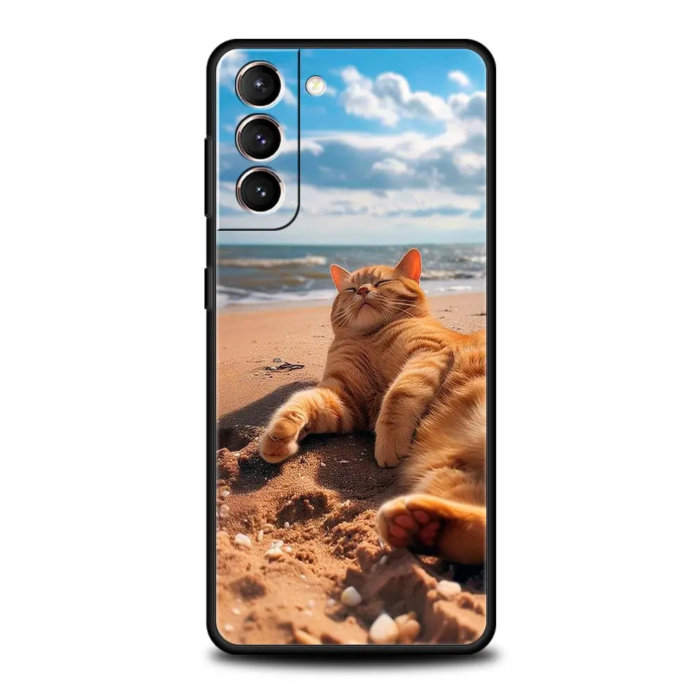 Summer Beach Scene at Sunset on sea Palm Tree Case For Samsung Galaxy S24 S23 S22 S20 Ultra S21 FE 5G S10 S9 Plus S10E S8 Cover