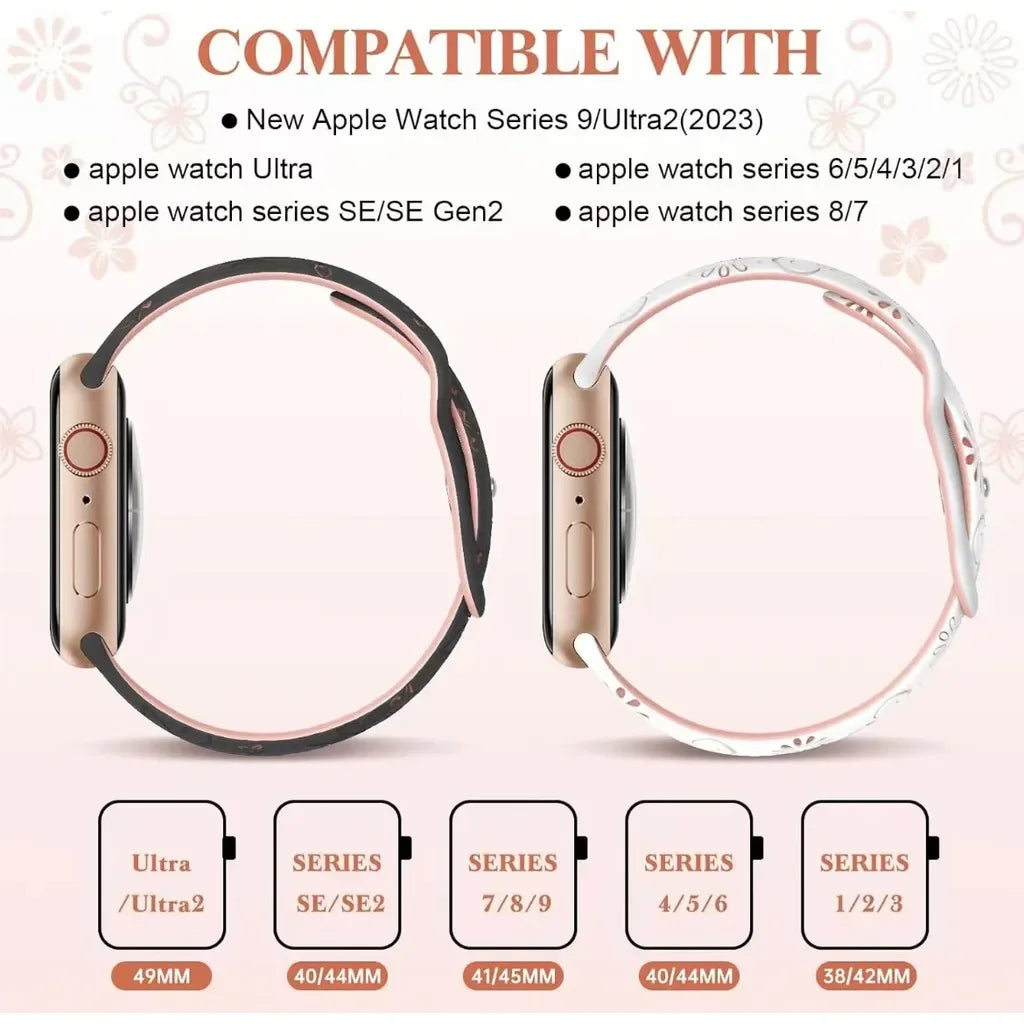 Engraved Strap Band silicone bracelet For Apple Watch Ultra 46mm 40mm 44mm 41mm 49mm 45mm 42mm For iwatch series 10 9 8 7 se 6