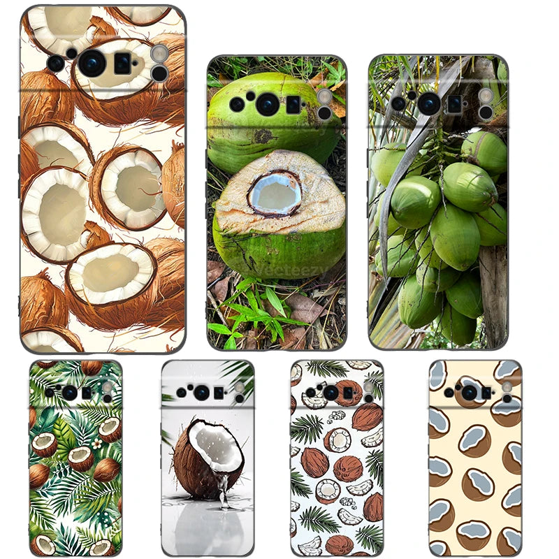 Summer Coconut Phone Case For Google Pixel 10A 10 9 8 7 6 Pro XL 9A 8A 6A 7A 5G Soft Shockproof TPU Black Cover