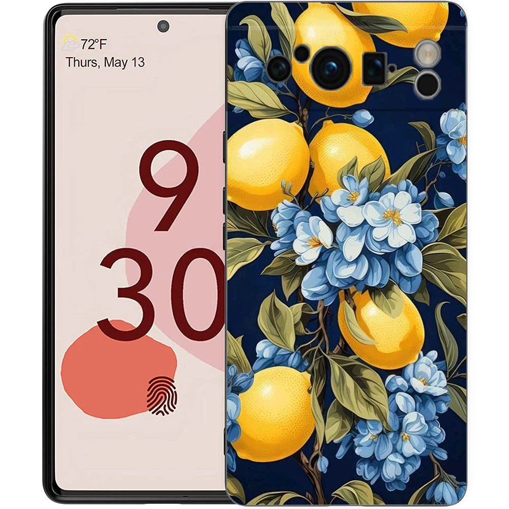 Summer Fruits Lemon Print Phone Case For Google Pixel 10 9 8 7 Pro 9A 8A 7A 6A 6 Pro XL Soft TPU Bumper Black Cover