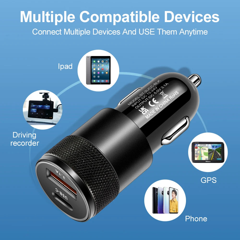 66W 3.1A USB Car Charger Type C Fast Charging Adapter For Xiaomi Huawei iPhone PD Charger Car Adapter Socket Cigarette Lighter