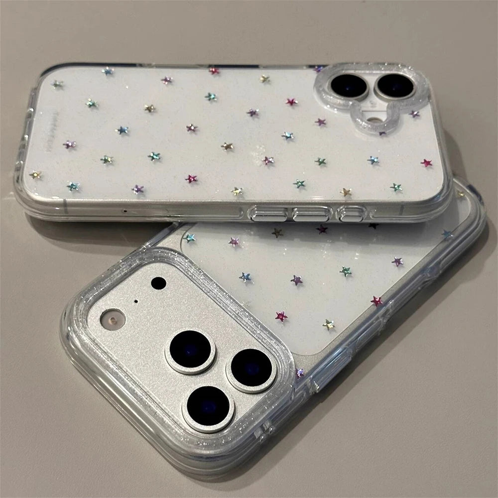 Glitter Shiny Stars Imd Transparent Back Cover for Iphone 17 16 Pro Max 13 14 15 Promax Ins Protector Shockproof Phone Case
