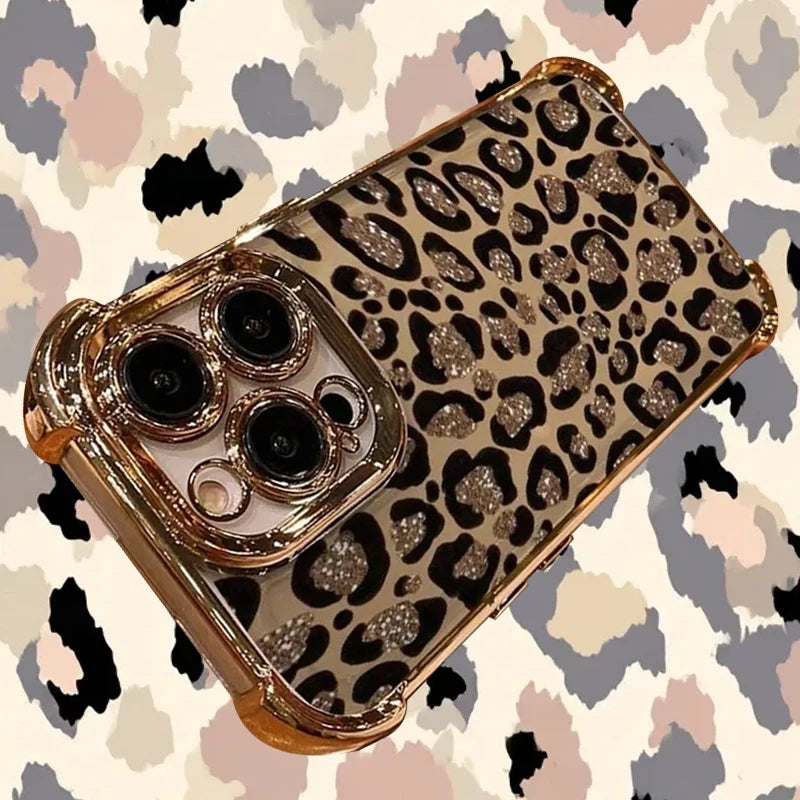 Luxury Leopard Print Electroplated Case for Samsung Galaxy S25 Edge S24 S23 S22 S21 S20 FE Note 20 Ultra Plus A73 A55 5G Cover