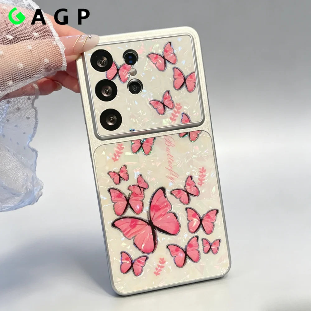 Luxury Butterfly Shell Pattern Cute Case For Samsung S26 S25 S24 Ultra for Galaxy S26 +  Plus S25 S24 FE Shockproof Cover Fundus