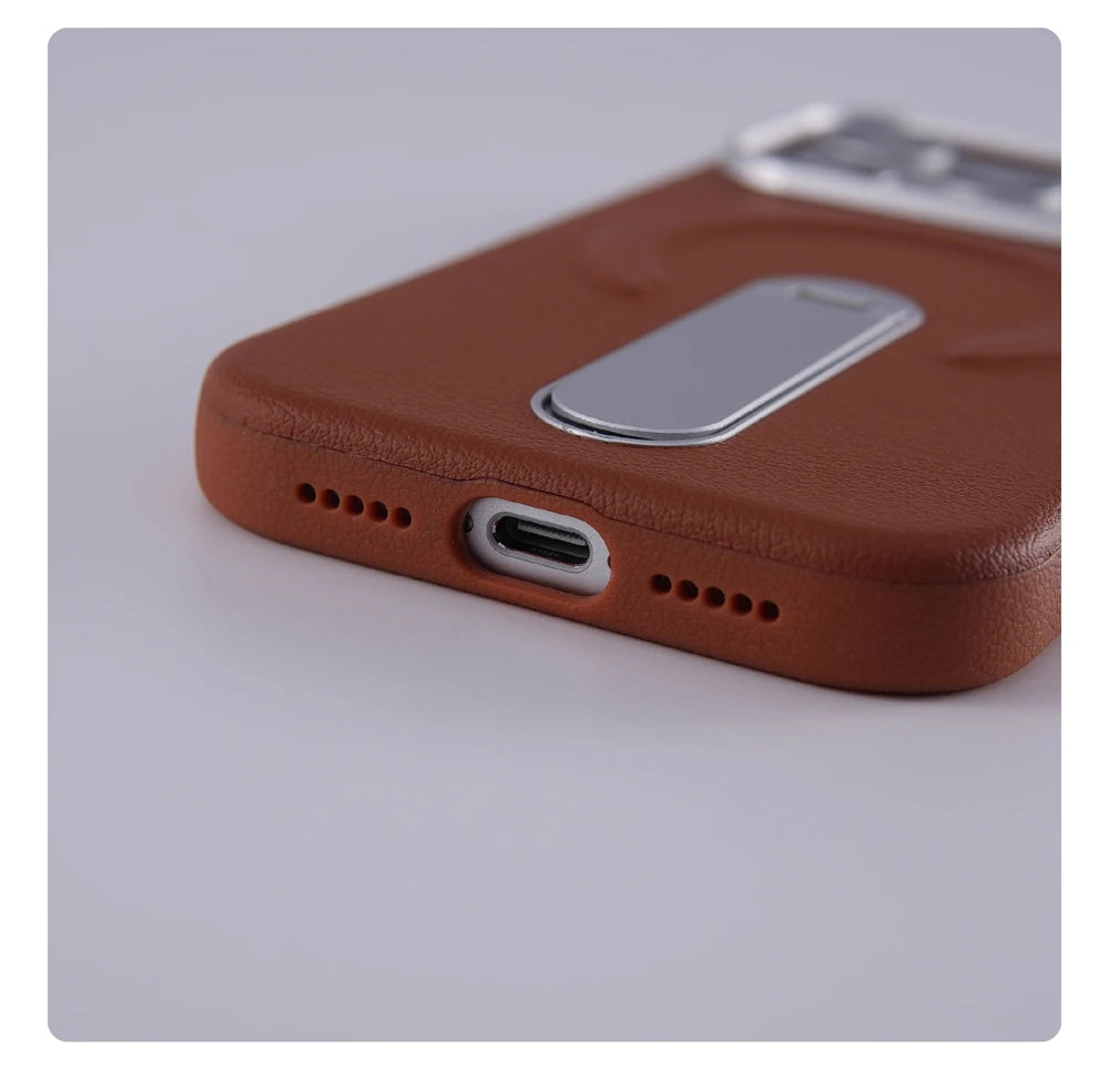 Luxury Rotation KickStand Business Leather Case For iPhone 18 17 Pro Max 16 15 14 13 For MagSafe Magnetic Matte Shockproof Cover
