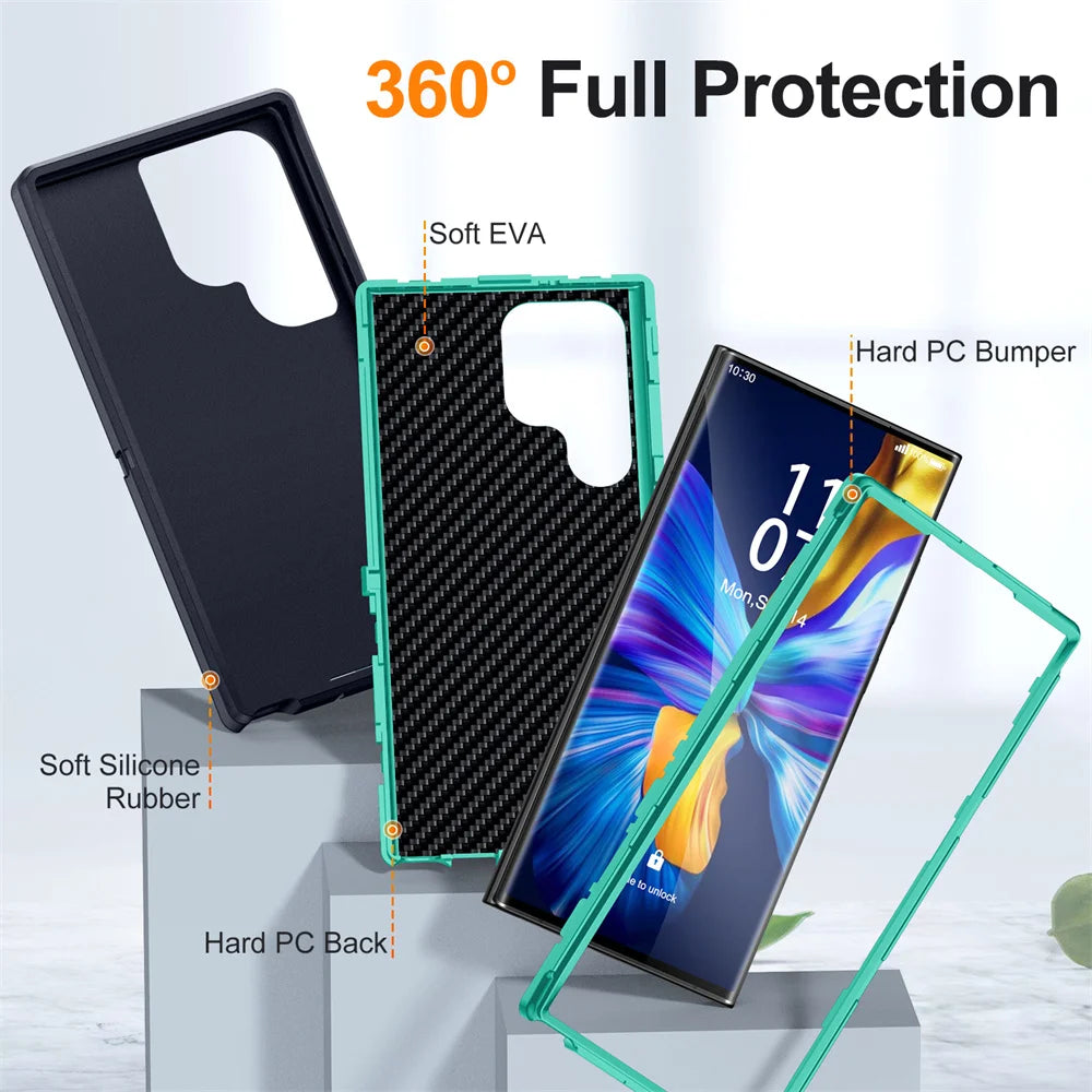 Military Armor Shockproof Phone Cases For Samsung S26 Ultra S24 Plus S23 FE S22 S21 S20 S25 Ultra Hard PC+TPU Bracket Back Cover