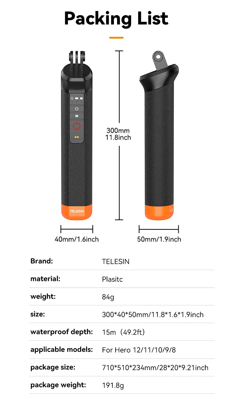 TELESIN Buoyancy Bar Selfie Stick Waterproof Selfie Stick With Hand Strap Wireless Remote Control For Gopro Hero 9 10 11 12