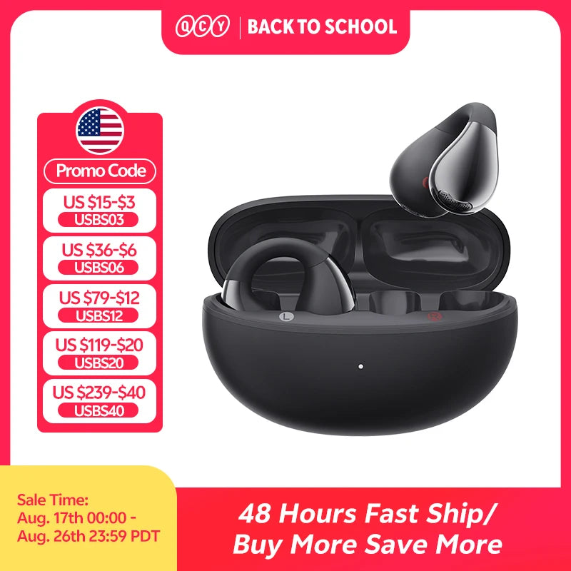 QCY Crossky C30 Ear Clip Earphones Bluetooth 5.4 Wireless Open Ear Sports TWS Earbuds Dual-Connection Headphones