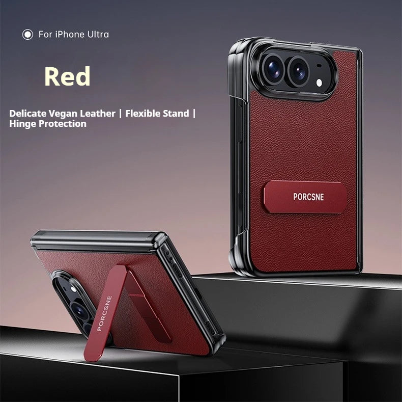 For iPhone Ultra Fold Case Luxury Matte Leather Ultra-Thin Skin-Friendly Folding Hinge Holder Shockproof Back Cover Accessories