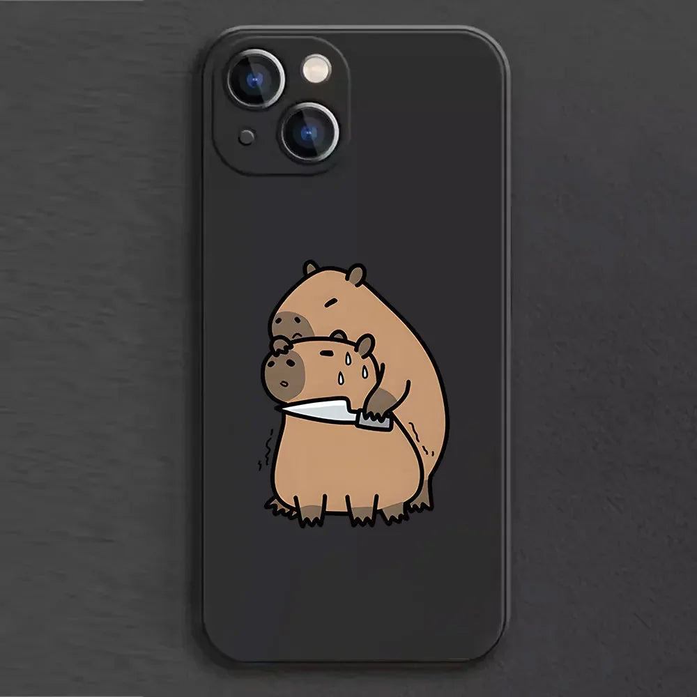 Funny Cartoon Animal Capybara Couple Phone Case for iPhone 16 15 14 13 12 11 Pro Max Mini 7 8 Plus SE4 16E Shockproof Soft Cover