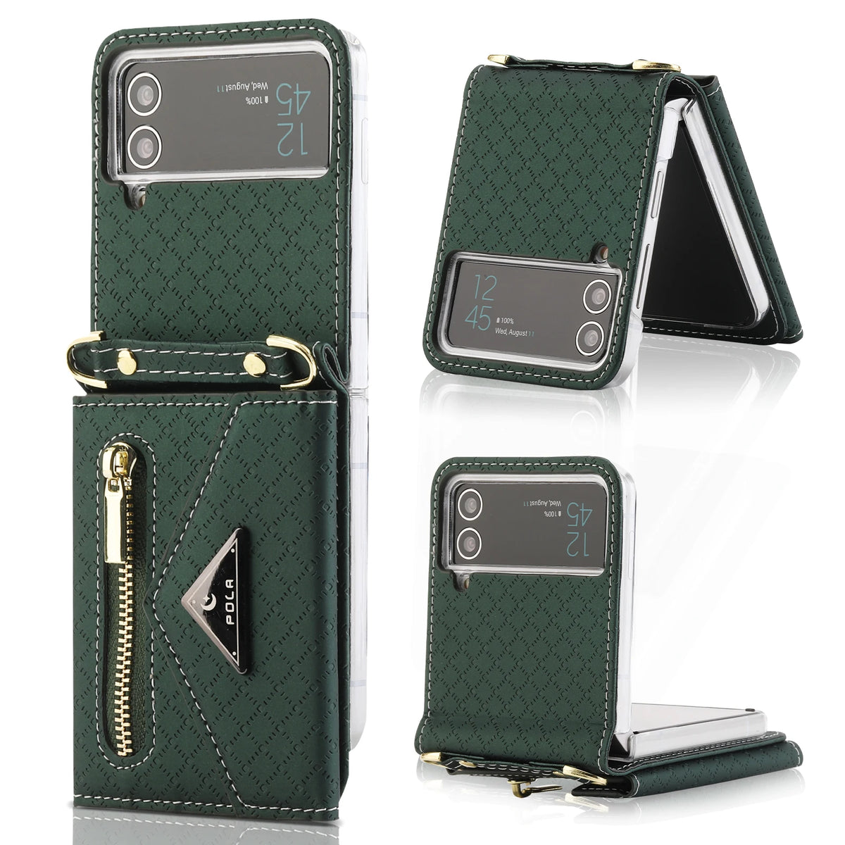 Zipper Leather Case For Samsung Galaxy Z Flip 8 7 FE 6 5 4 3 Flip8 Card Holder Wrist Strap Handbag Magnetic Folio Wallet Cover