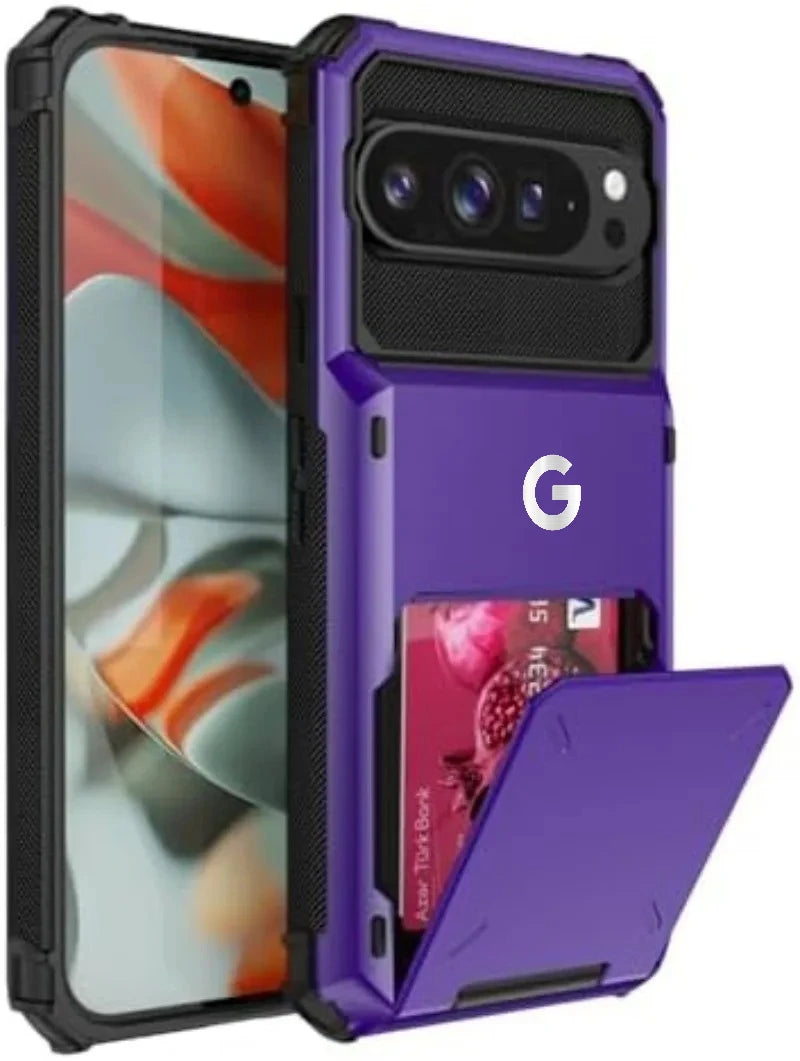 2in1 Heavy Duty Armor Card Holder OTT-BOX Hard Case For Google Pixel 10 9 Pro XL Hidden Flip Slot Defender Shcokproof Back Cover