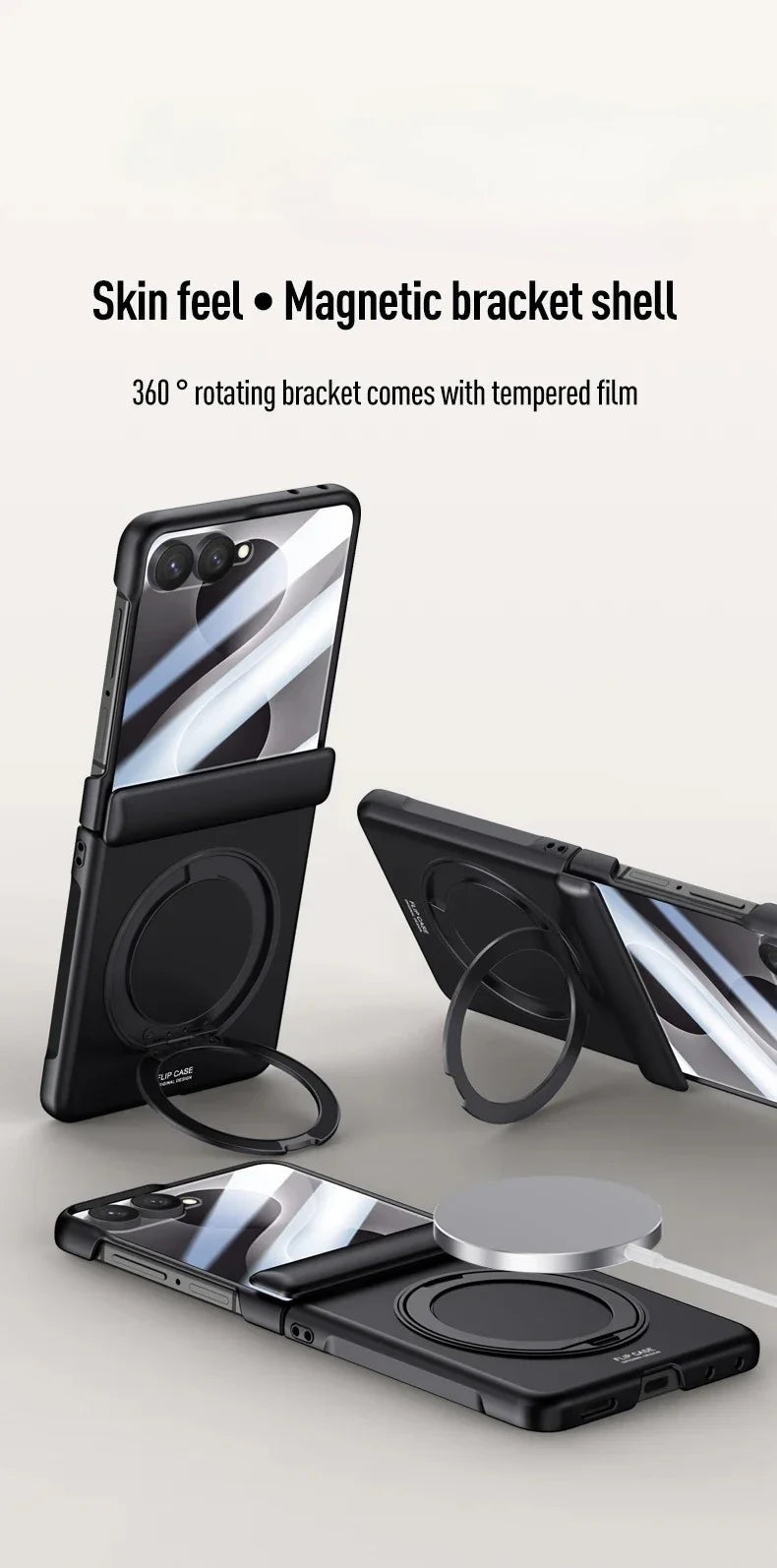 Magnetic Wireless Charging Matte Case For Samsung Galaxy Z Flip 8 7 With Rotating Bracket Hinge Tempered Film Shockproof Cover