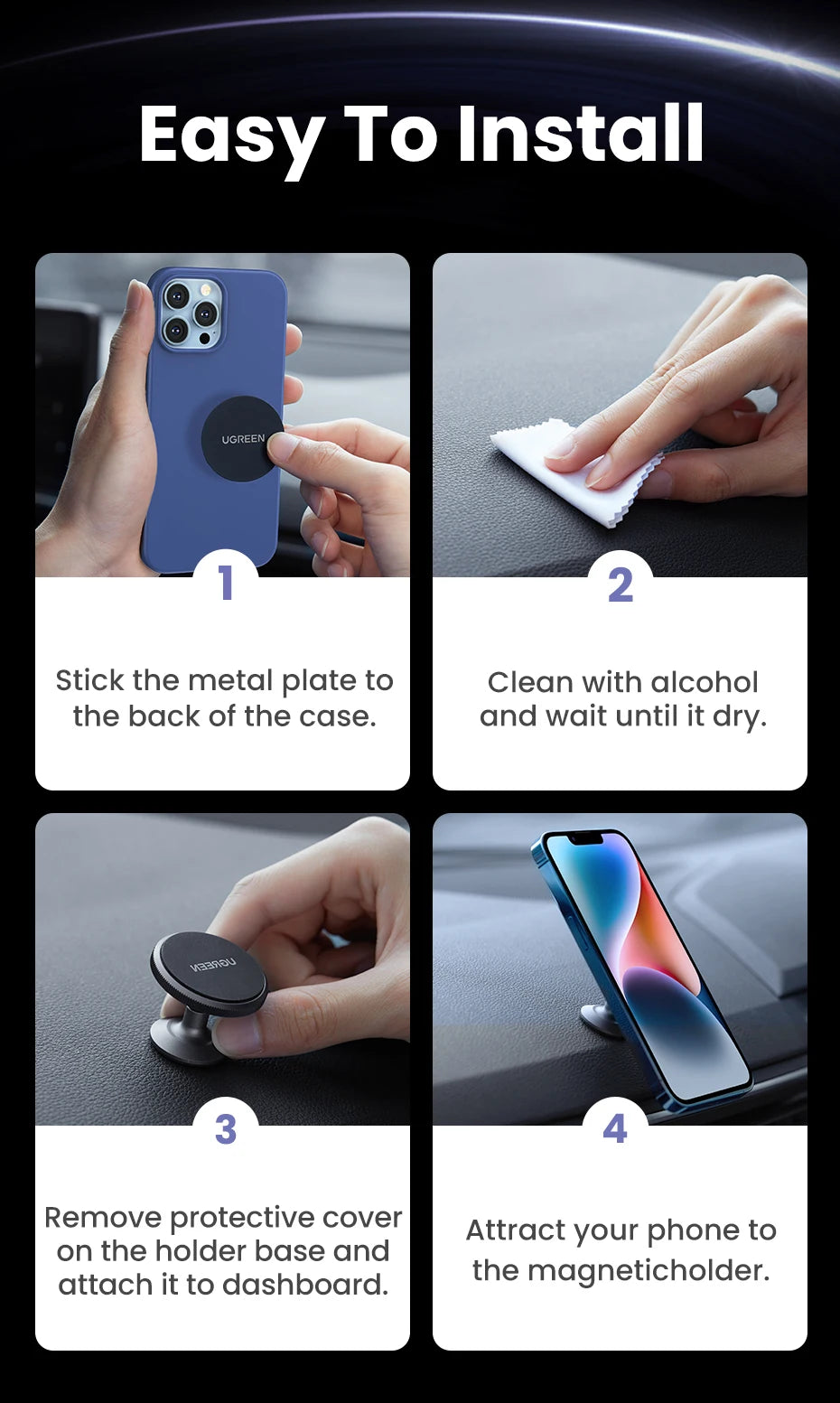 UGREEN Magnetic Car Phone Holder for iPhone 15 14 13 Samsung Xiaomi Car Holder for Phone for Dashboard Mobile Phone Holder Stand