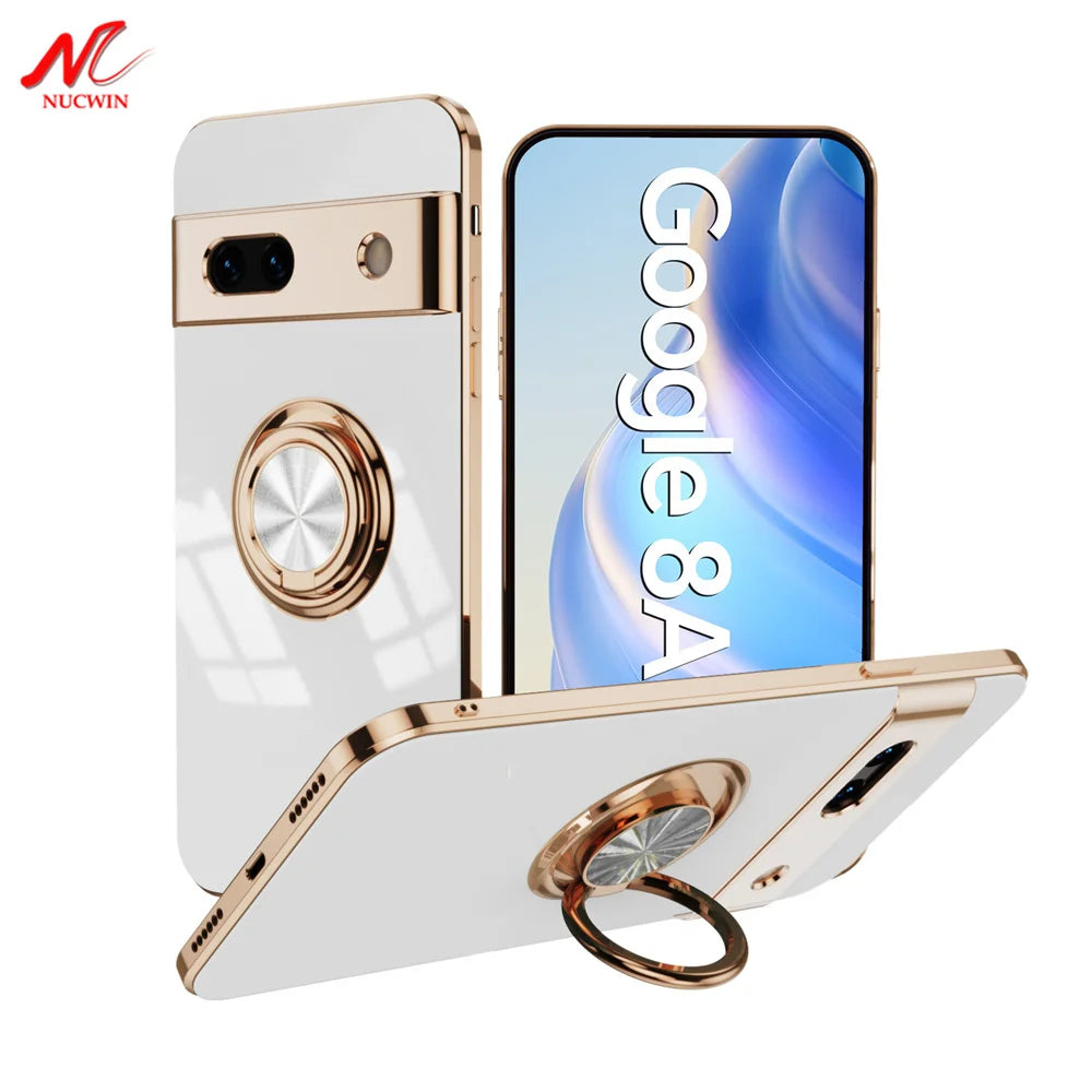 For Google Pixel 8A 9 Pro Ring Holder Case for Google 7A 6A 5A 7 8 10 Pro 9 XL 9XL Magnetic Stand Holder Soft TPU Plating Cover