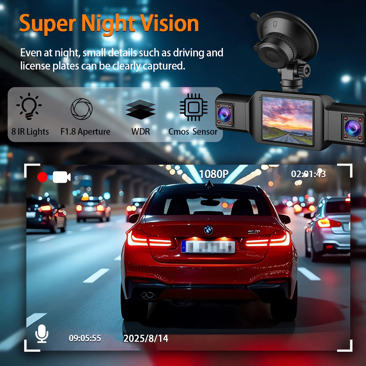 4Ch WiFi Dashcam car camera Black Box Driving DVR FHD 1080P Front Left Right Rear Night Vision Loop Recording Black Box