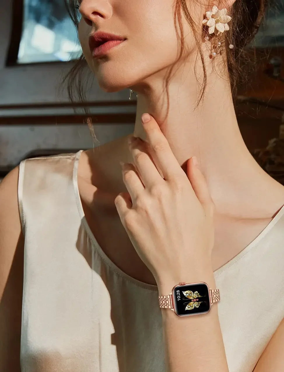 Women Slim Strap for Apple Watch Band Ultra 4 3 2 49mm 46mm 42mm 45mm 44mm Metal Wristband for IWatch Series 12 11 10 9 8 7 6 SE