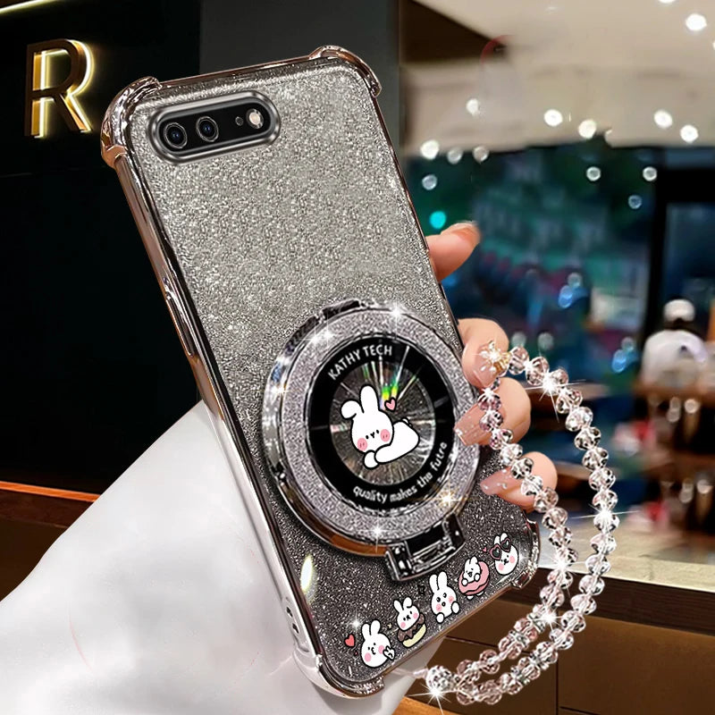 Crystal Strap Glitter Love Rabbit Phone Holder Case On For iPhone 8 Plus 7 6 6s Plus Se 2020 7plus 8plus Anti-knock Stand Cover