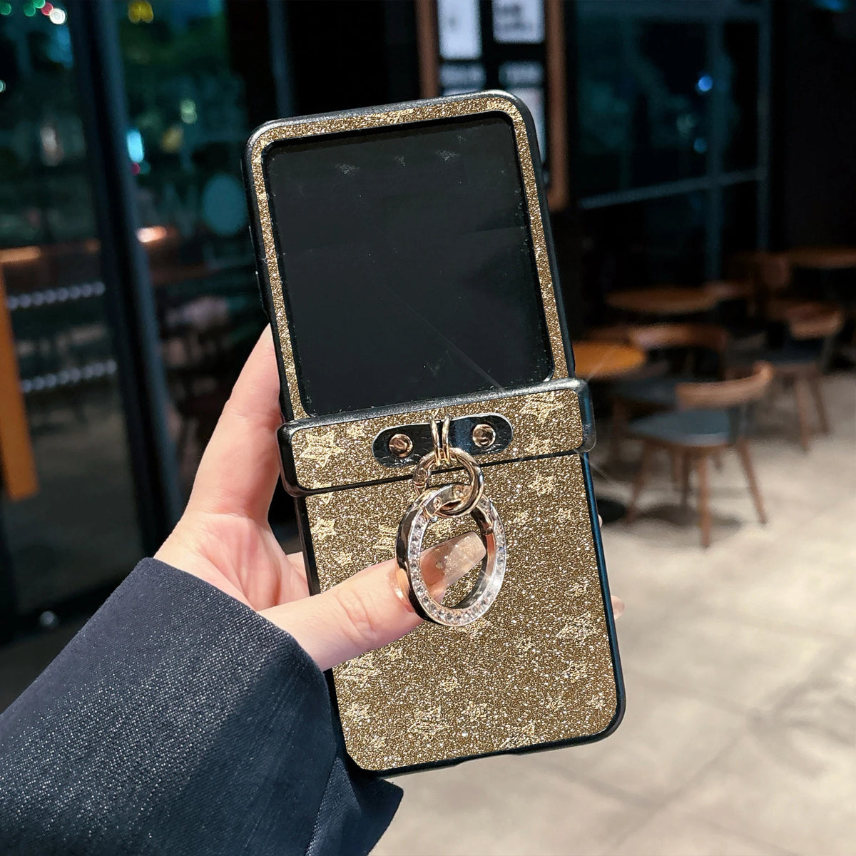 Luxury Twinkle Stars Phone Case for Motorola Razr 50 60 Ultra 2024 2025 + 2024 + 2025 with a Diamond-Plated Ring Buckle