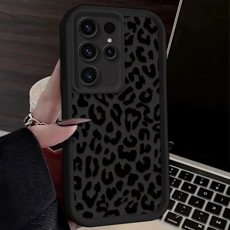 Leopard Print Pattern Silicone Case For Samsung Galaxy S24 S25 S23 Ultra S22 S21 Plus FE A15 A35 A54 A55 Silicone Soft Cover