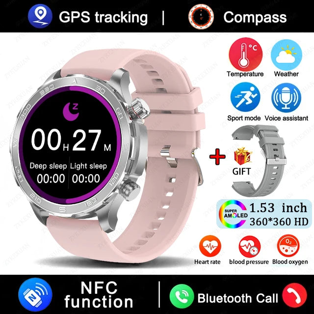 New GPS Track Smart Watch Men AMOLED HD Screen Outdoor Sports Fitness Heart Rate NFC IP68 Waterproof Bluetooth Call Smart Watch