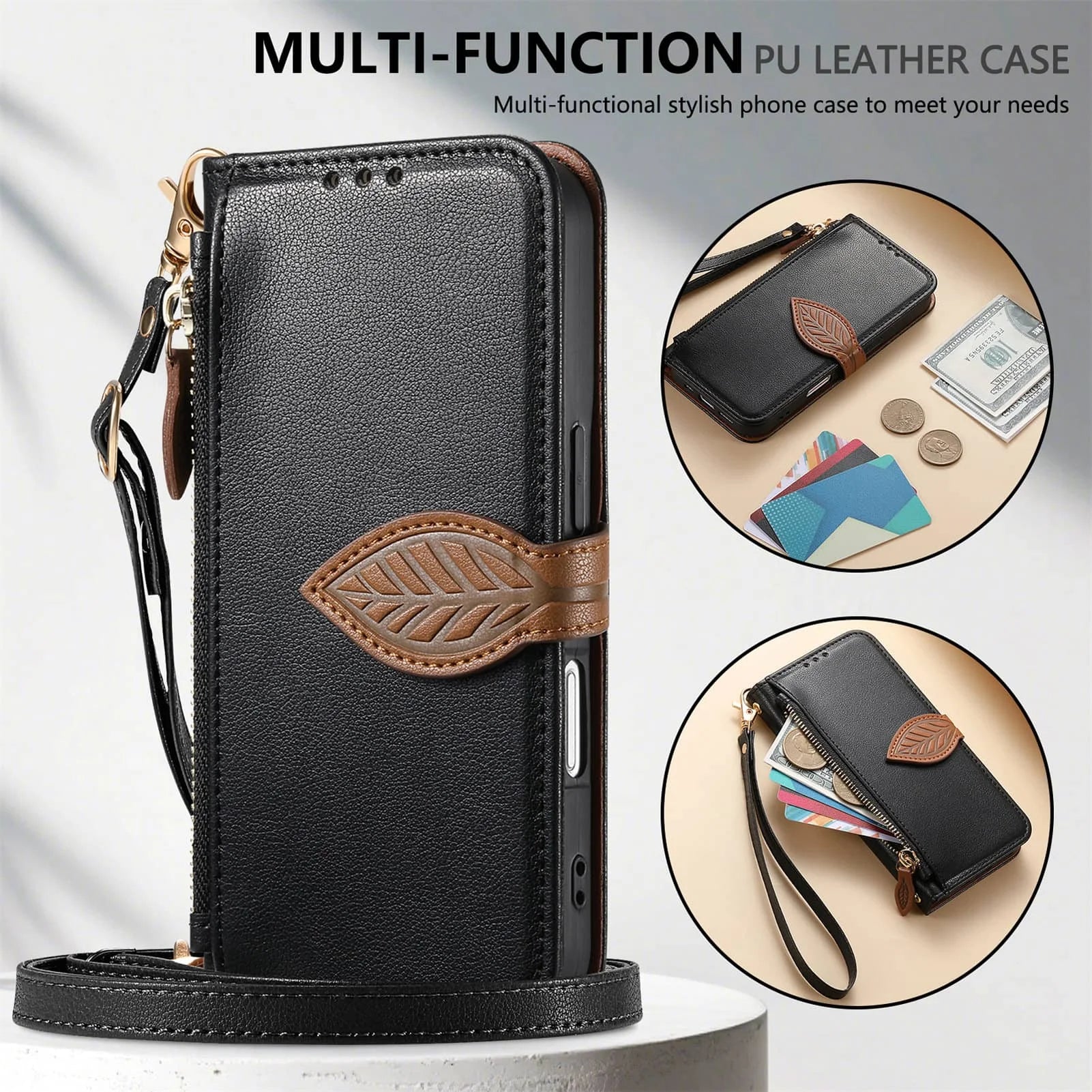 Purse Case for Google Pixel 10 9 Pro XL 10A 9A, Zipper Pocket Phone Protection Cover with Card Slots Holder Wrist Strap Lanyard