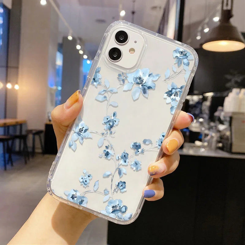 Fashion Blue Flower Florals Phone Case For Samsung S25 Ultra Case Samsung S24 S23 S22 Ultra S 25 Plus S20 S21 S23 FE Cases Cover