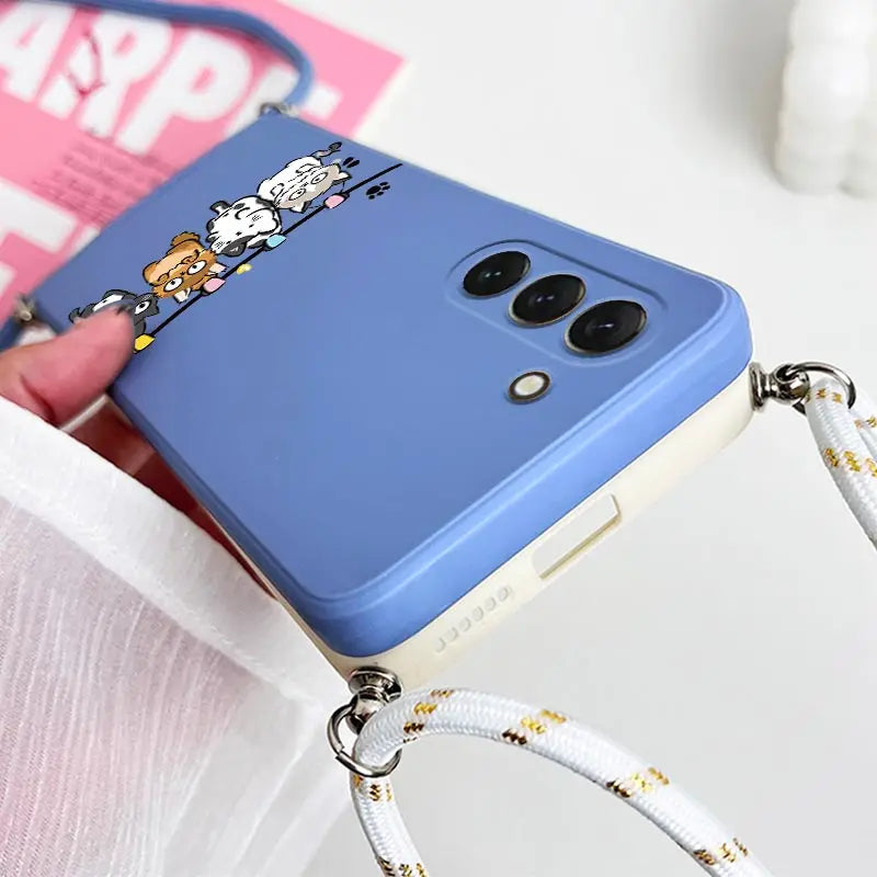 S23 Four Little Cat Lanyard Silicone Phone Case For Samsung S23 S24 S23FE S24Plus S23Ultra S22 S23Plus S22Plus S20 S21FE Cover