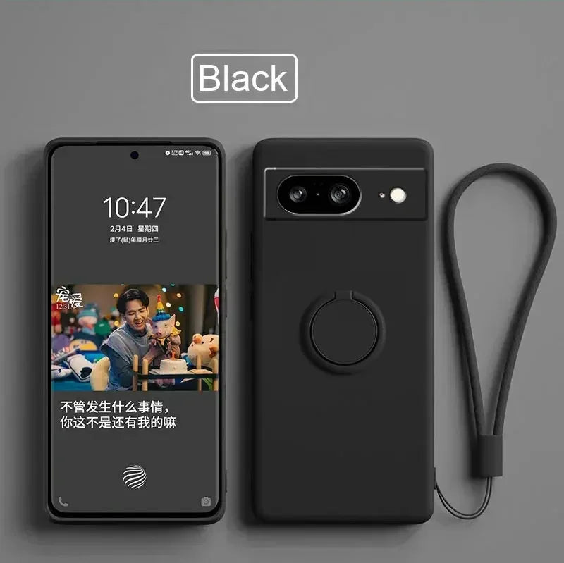 Liquid Silicone Skin Feel Magnetic Ring Stand Holder Case for Google Pixel 9A 9 Pro XL 8A 7A 6A 8 7 Pro 5G TPU Protection Cover