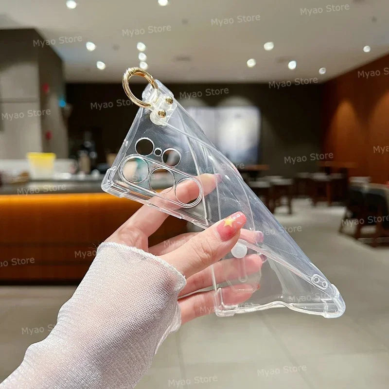 Wrist Strap Case For Samsung Galaxy S25 S24 Ultra S23 FE S22 S20 S21 Plus Wristband Phone Cover Kickstand Holder