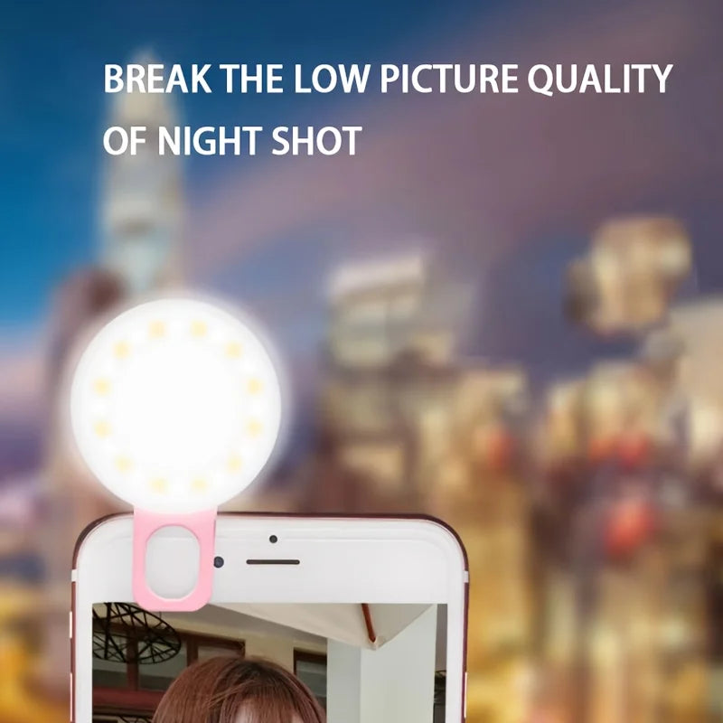 3-Color LED Phone Light, Cold/Warm/Combined Modes, 1.57in Clip-On for Selfie & Video, USB Rechargeable, Compact & Portable