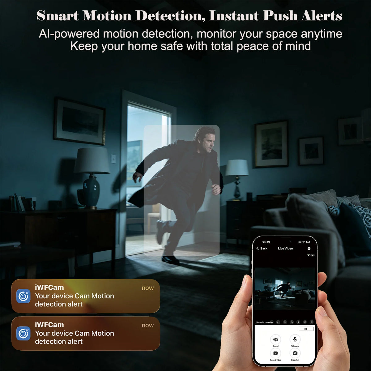 Next-Gen Mini Wireless Security Camera Portable Smart Indoor Nanny Cam with Motion Alerts