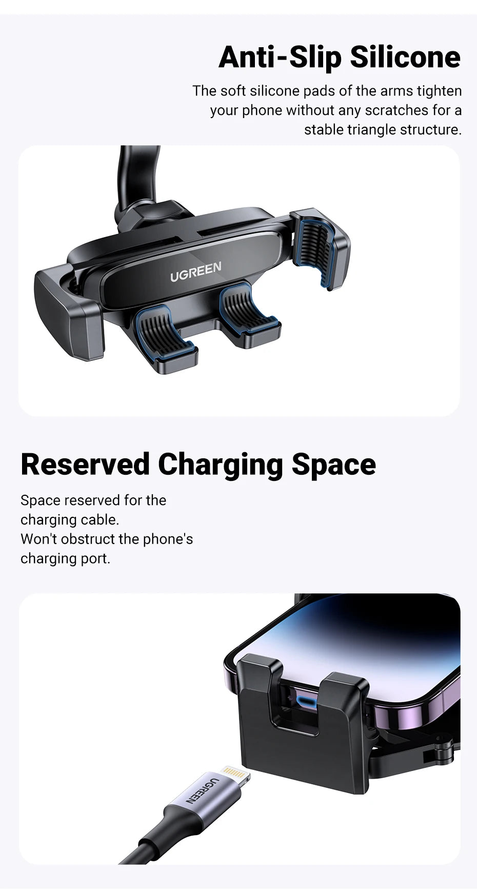 UGREEN Car Phone Holder Gravity Car Phone Stand 360°Rotation For iPhone 15 14 13 Pro Max Xiaomi Samsung Air Vent Phone Holder