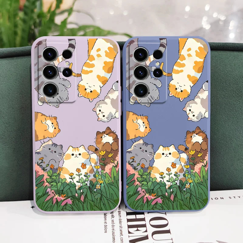 Lovely cat Phone Case For Samsung Galaxy S25 S24 S23 S22 S21 S20 Ultra FE S10 S10E Plus Note 20 Ultra Silicone Cover