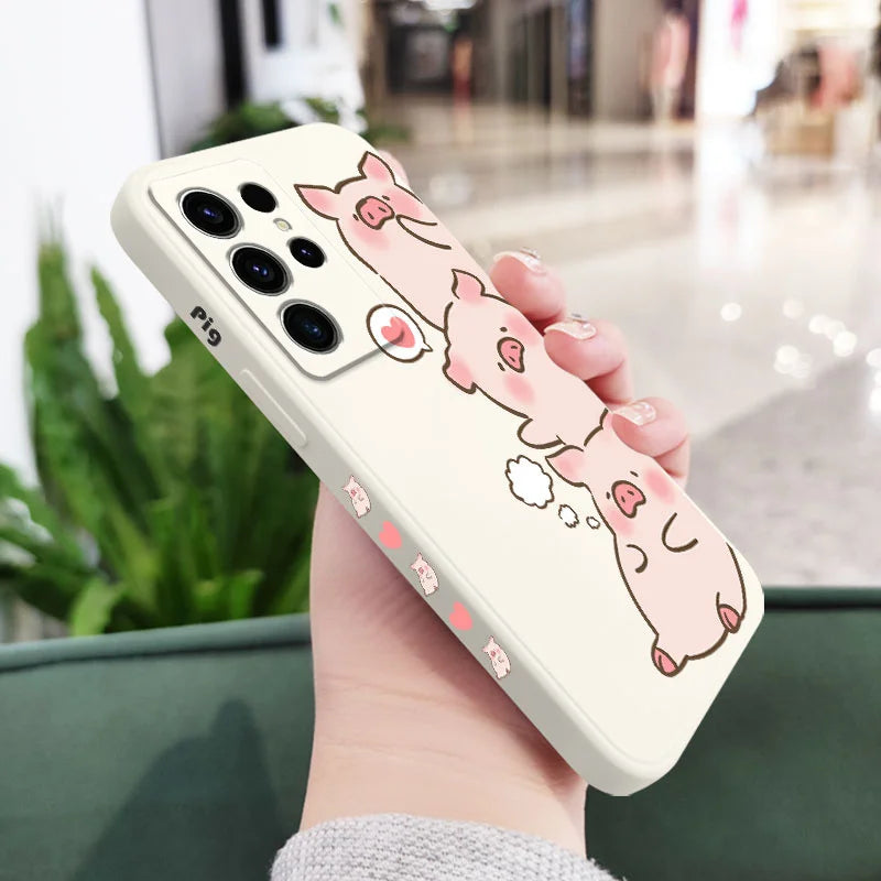 Cute Pink Pig Phone Case For Samsung Galaxy S25FE S24 S23 S22 S21 S20 S10 S10E Ultra Plus FE Note 20 Ultra 10 Plus Cover
