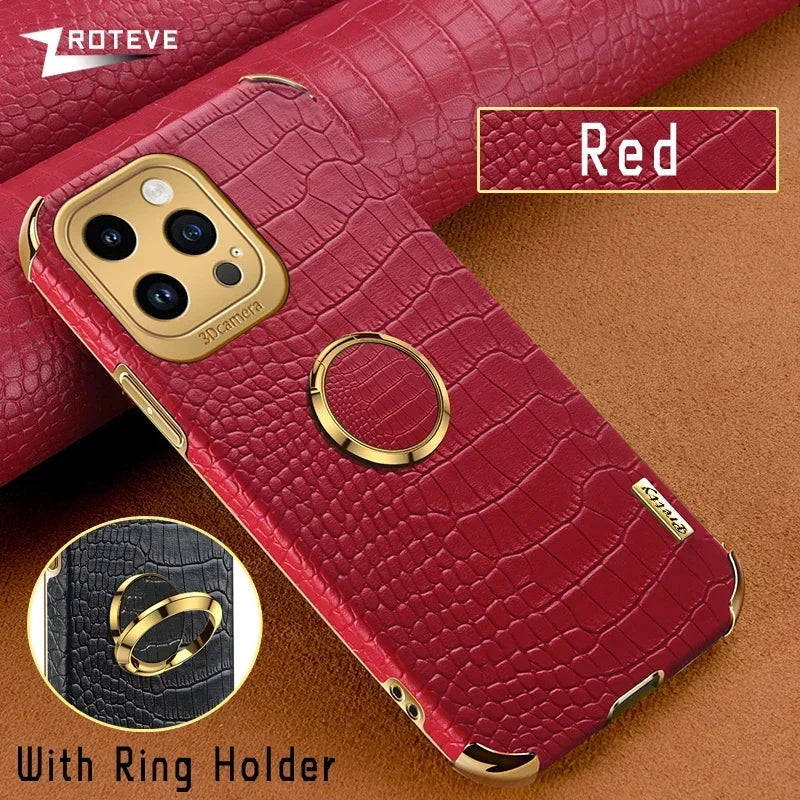 For iPhone16 Pro Zroteve Crocodile Leather Ring Holder Soft Cover For iPhone 16 15 14 13 12 11 Pro Max SE 2 3 iPhone15 Plus Case