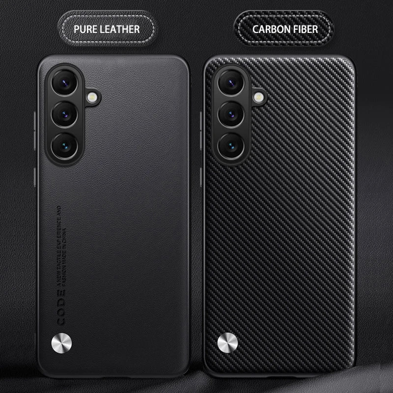 For Samsung S25 Edge S24 S23 S22 S21 S20 FE Plus Note 20 Ultra Plain PU Leather Silicone Protection Cover Shockproof Hard Bumper