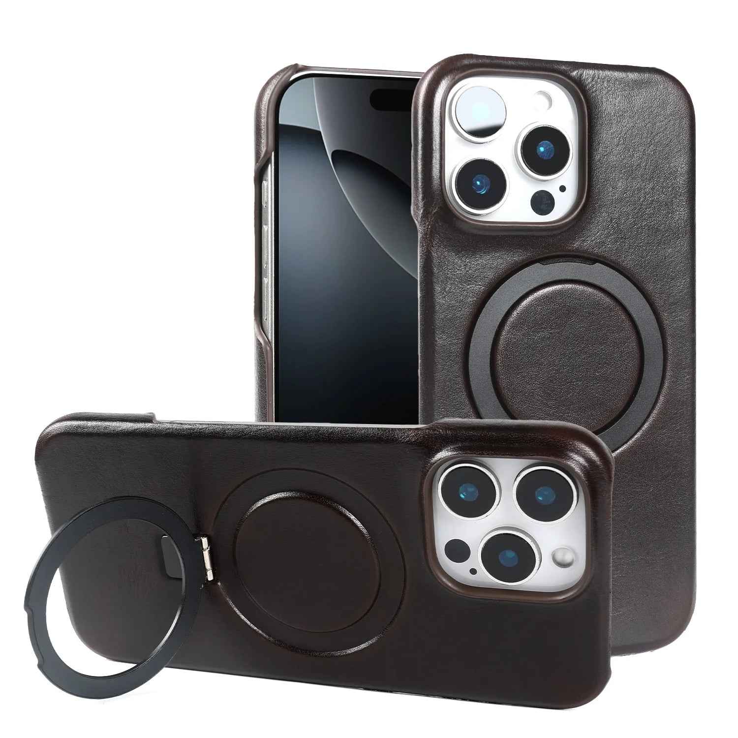 Foldable Bracket Stand Genuine Leather Phone Case For Samsung Galaxy S25FE S24 S23 S22 S21 S20 Kickstand Protective Back Shell