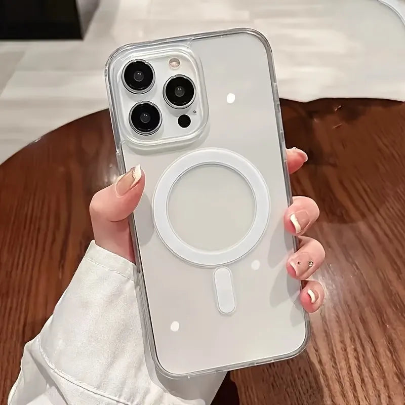For Magesafe Magnetic Transparent Wireless Charge Case For iPhone 11 12 13 14 15 16 17 Pro Max Plus Mini Air Shockproof PC Cover