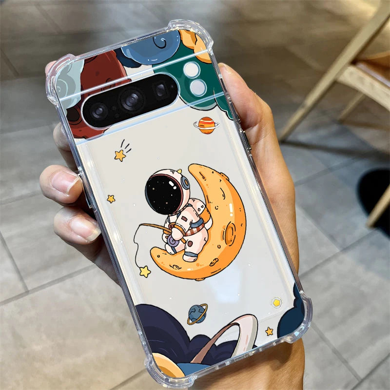 P ixel 8 Pro Lunar Astronaut Transparent Phone Case For Google Pixel 9Pro 9 8Pro 7Pro 9ProXL 6 7A 8A 8 7 6A 6Pro Cover