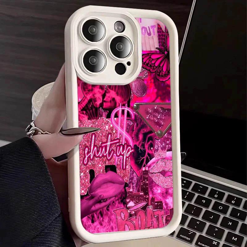 Pink Lips USD Banknote Printed Phone Case For Samsung Galaxy S26 S25 S24 S23 S22 S21 S20 Ultra Plus FE A55 A54 A15 A35 Cover