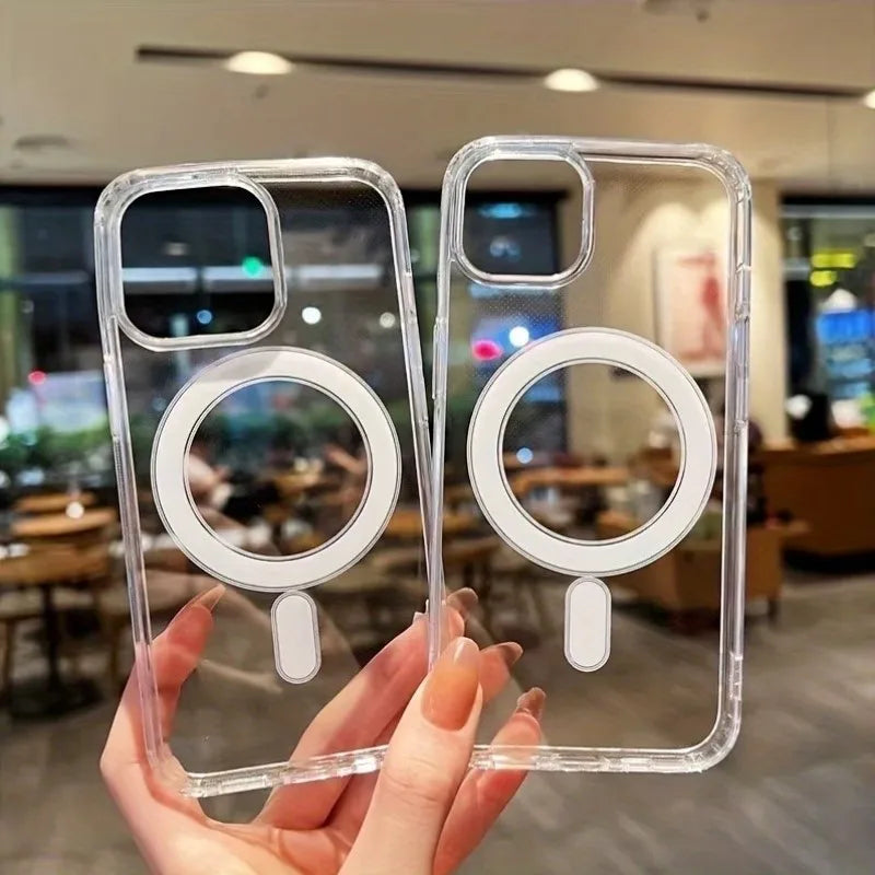 For Magesafe Magnetic Transparent Wireless Charge Case For iPhone 11 12 13 14 15 16 17 Pro Max Plus Mini Air Shockproof PC Cover