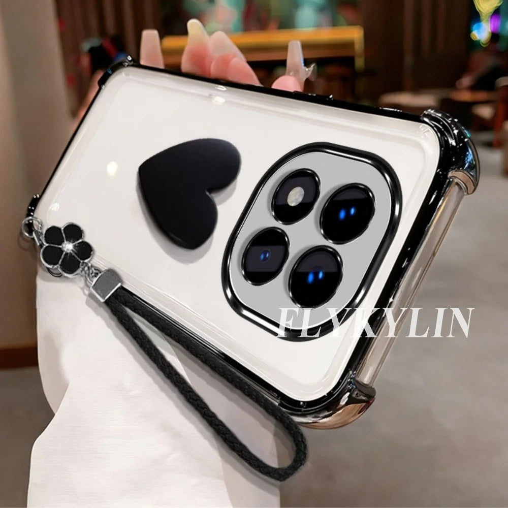 For Google Pixel 9 9A 9 10 Pro XL 10A 7 7A 8 8A 3D Love Transparent Protective Soft Shell Clover Hand Rope