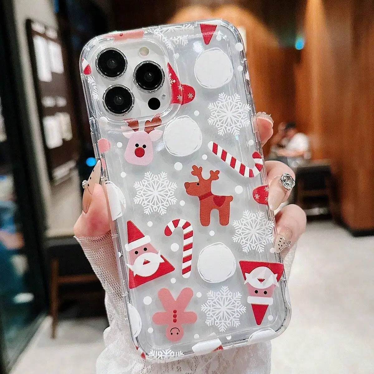 Snowflake Christmas Tree Phone Case for iPhone 17 16 Pro Max Air 15 14 Plus 13 12 11 Pro 7 8 XR X XS SE2 Shockproof Clear Cover