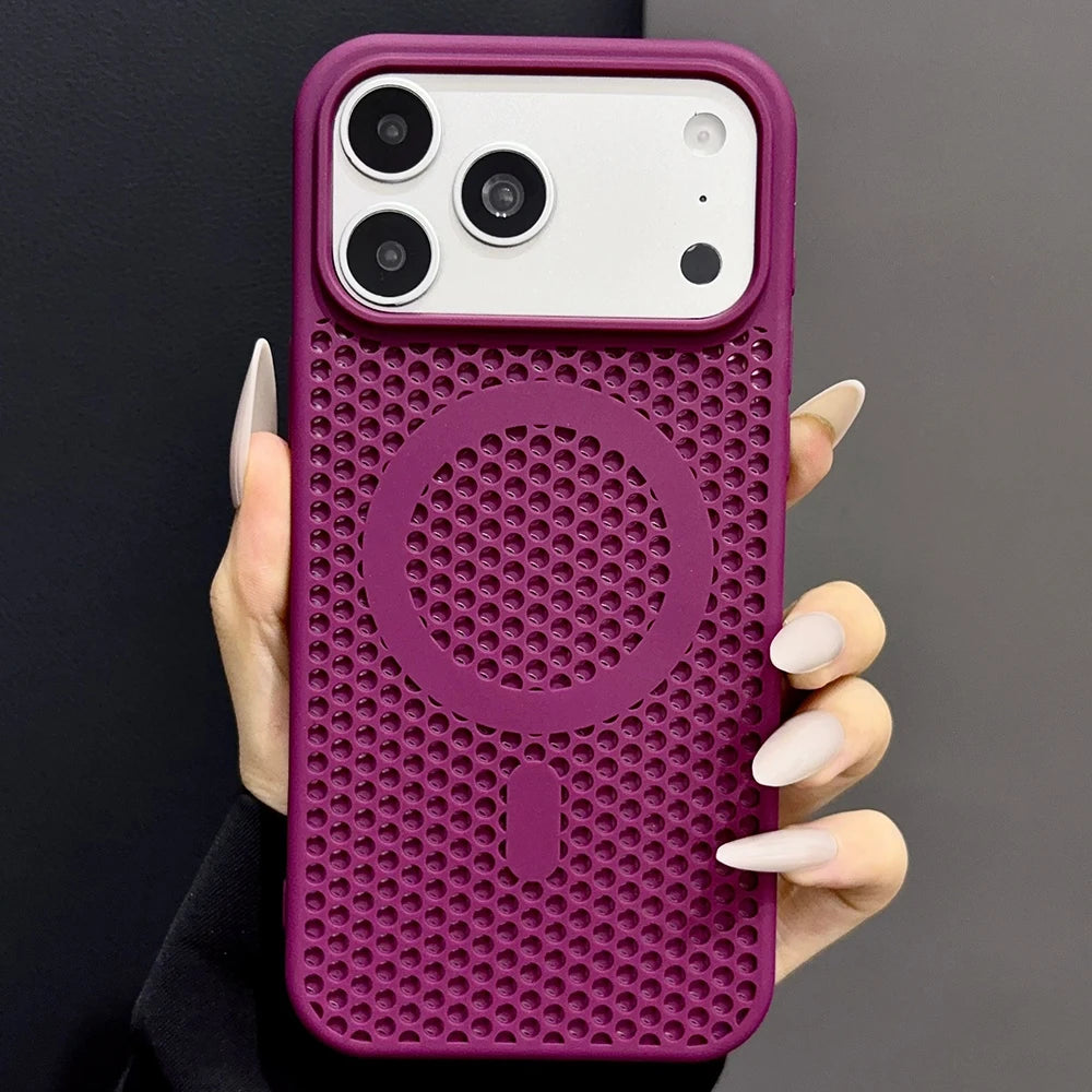 Honeycomb Pattern Heat-dissipating Magnetic Phone Case For iPhone 18 17 16 15 14 13 Pro Max Magsafe Charging Soft Silicone Cover